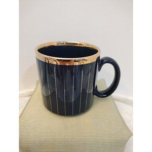 Porcelain Coffee Mug Blue W/Gold Tone Made In New England 3"3/4x3"1/2 New